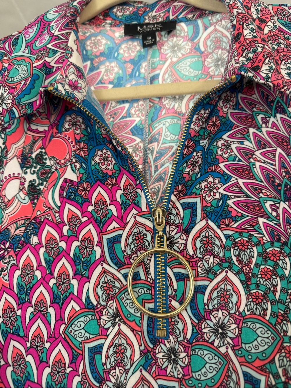 MSK Women Plus 1X Colorful Paisley Ring Zip A-Line Dress - Picture 5 of 9
